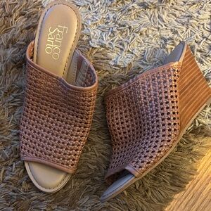 Franco Sarto Brown Woven Perforated Wedge Slides